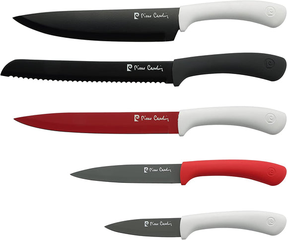 Pierre Cardin 5 Pc Stainless Steel Knife Set (Black Red White)
