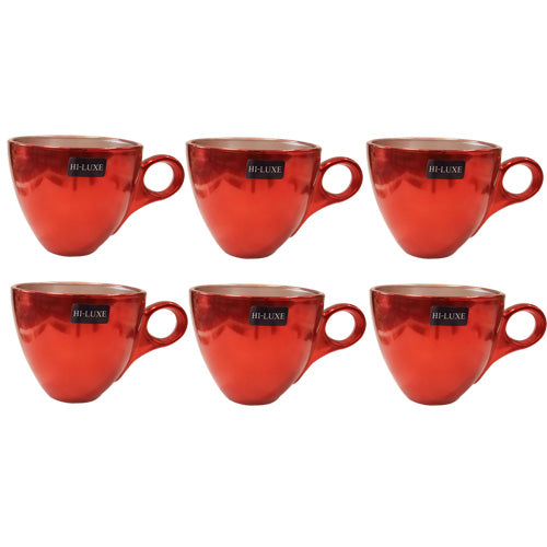 HI LUXE 6PC Red Glass small Mug with metallic coating