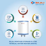 Bajaj Montage 6 Litres Vertical Storage 5 Star Water Heater (White and Blue)