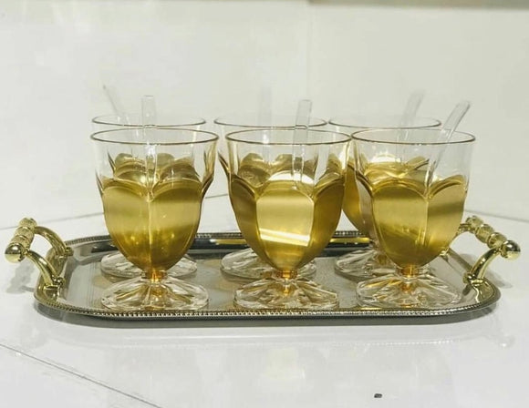 Hi-Luxe Dessert Bowls , Transparent & Gold, Set of 6