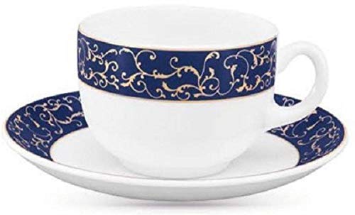 Diva from La Opala Anassa Blue Sovrana Collection Opalware Cup And Saucer Set, 6 Pieces, White