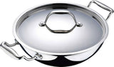 BERGNER  Argent Triply Stainless Steel Kadhai with Stainless Steel Lid, 32 cm, 5.8 Liters, Induction Base, Silver