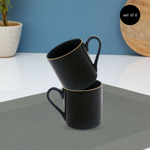 Clay Craft Black Gold Line Coffee & Tea Mugs, 220ml, Set of 6