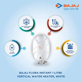 Bajaj Flora Instant 1 Litre Vertical Water Heater, White
